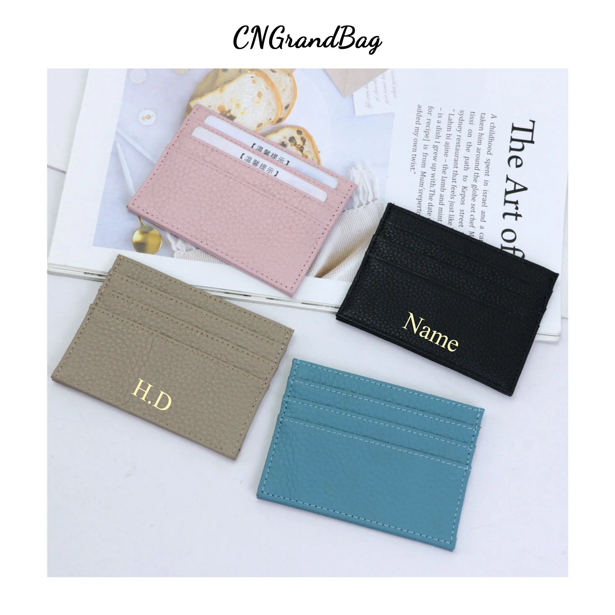 Personalised Leather Card Holder with Zip Pocket. Wallet, Credit Card Holder. Blush / No Personalisation