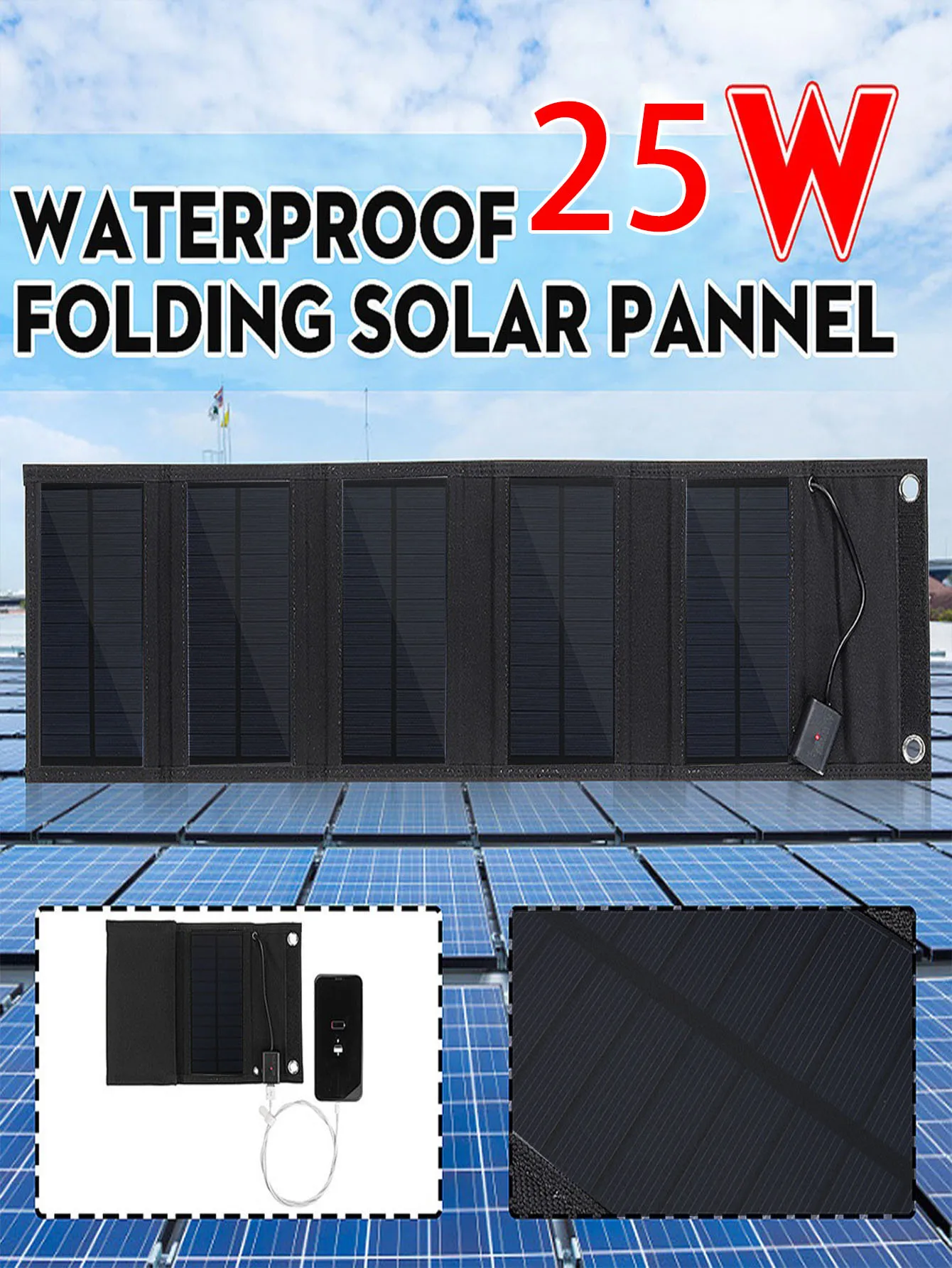 Outdoor waterproof portable 25W solar panel portable 5V folding multi-occasion use suitable for travel