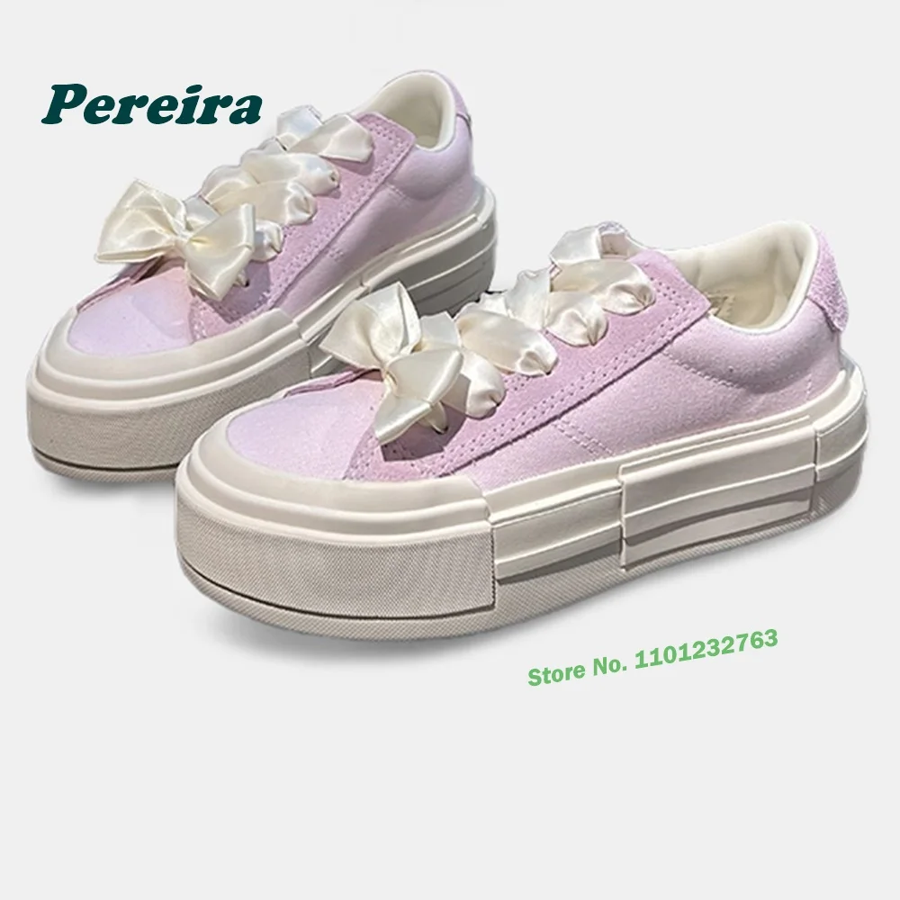 

Canvas Platform Silk Pumps Lace Up Light Purple Casual Sneakers Height Increasing Women's Pumps Cute Shallow Mid Heels Luxury