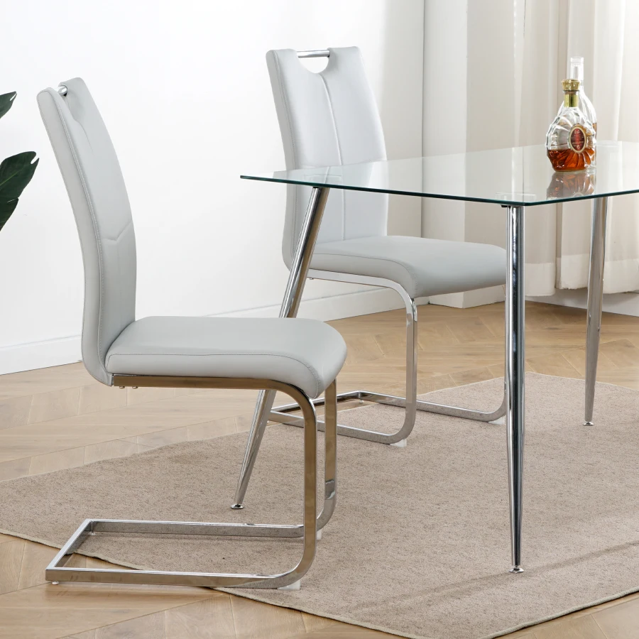 Modern dining chair with faux leather cushioned seat Dining Chair Living Room Chair Cushioned chair with electroplated legs des 3