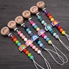 Beech Wooden Baby Pacifier Clip Handmade Cartoon Rainbow Silicone Teething Beads Infant Nipple Chain Nursing Toy Chew Gift 1