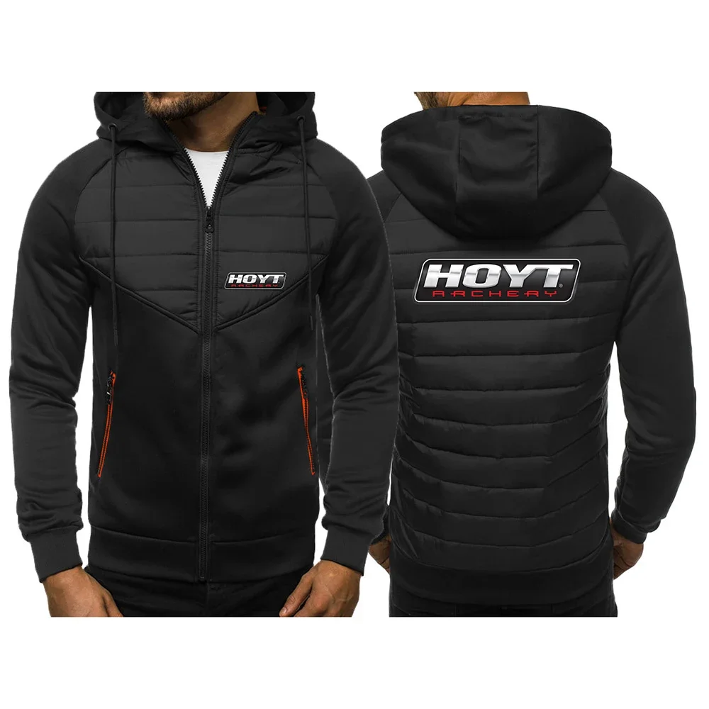 

2024 New Hoyt Archery Tricolor Hooded Jacket Spring And Autumn Men Casual Slim Patchwork Zipper Long Sleeve Clothing