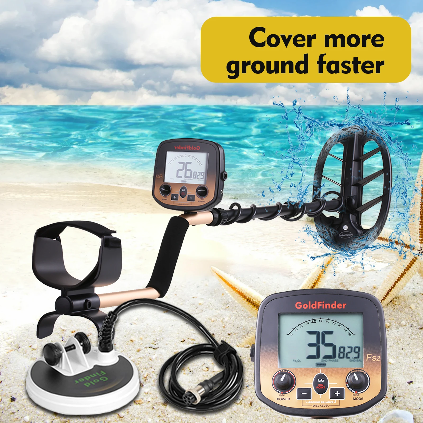 FS2 Metal Detector High Sensitivity Treasure Finder Precise Locator Waterproof Search 11” Coil and 5” Coil Gold Metal Detector