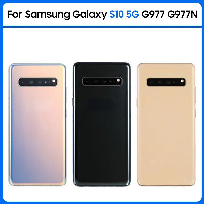 Задняя крышка батарейного отсека для Samsung Galaxy S10 5G G977F, 3D стеклянная панель, корпус, клей + Сменный объектив камеры
