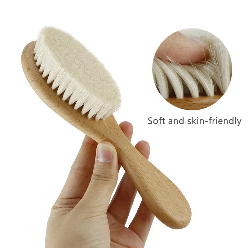 Hair Brush Comb Newborn Baby Natural Wool Wooden