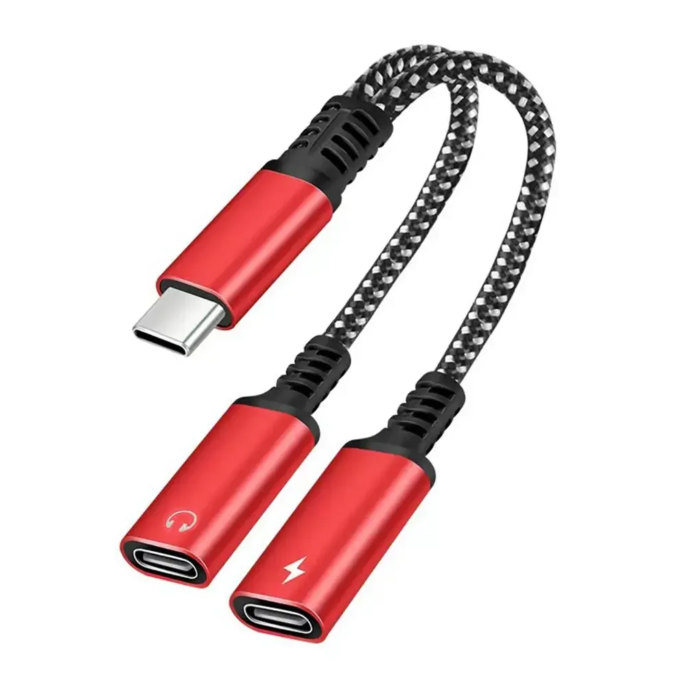 30w Type C Splitter To Dual Type USB C Headphone Jack Audio Adapter Fast Charging Connector For Samsung IPhone 2 In 1 K7N8 usb to type c adapter type c adapter audio headphone adapter type c to 3.5mm adapter type c aux adapter type c to aux adapter 3.5mm audio adapter