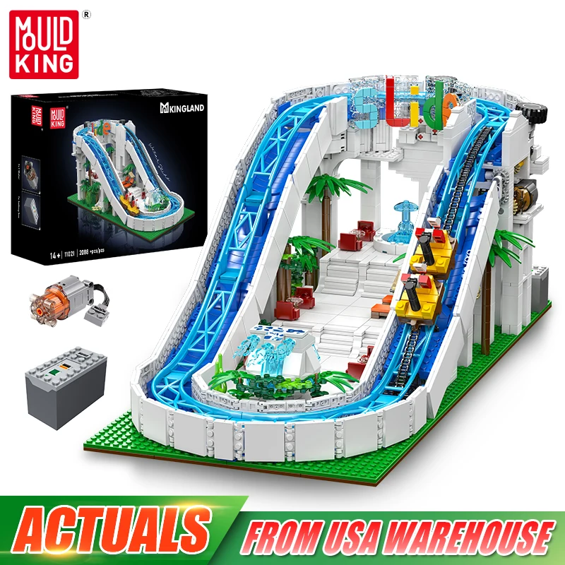 Mould King 11021 Amusement Park Toys The Motorized Water Slide Building Block Roller Coaster Brick Set Kids Christmas Gift
