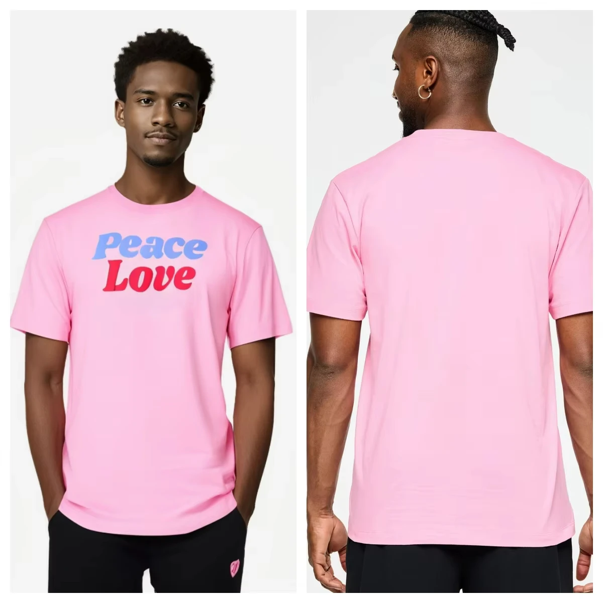 Cotton Tshirt American Style Women Men Sport Short Sleeve Trend Streetwear Tee Fashion Brand Peace Love Fitness Leisure Sports