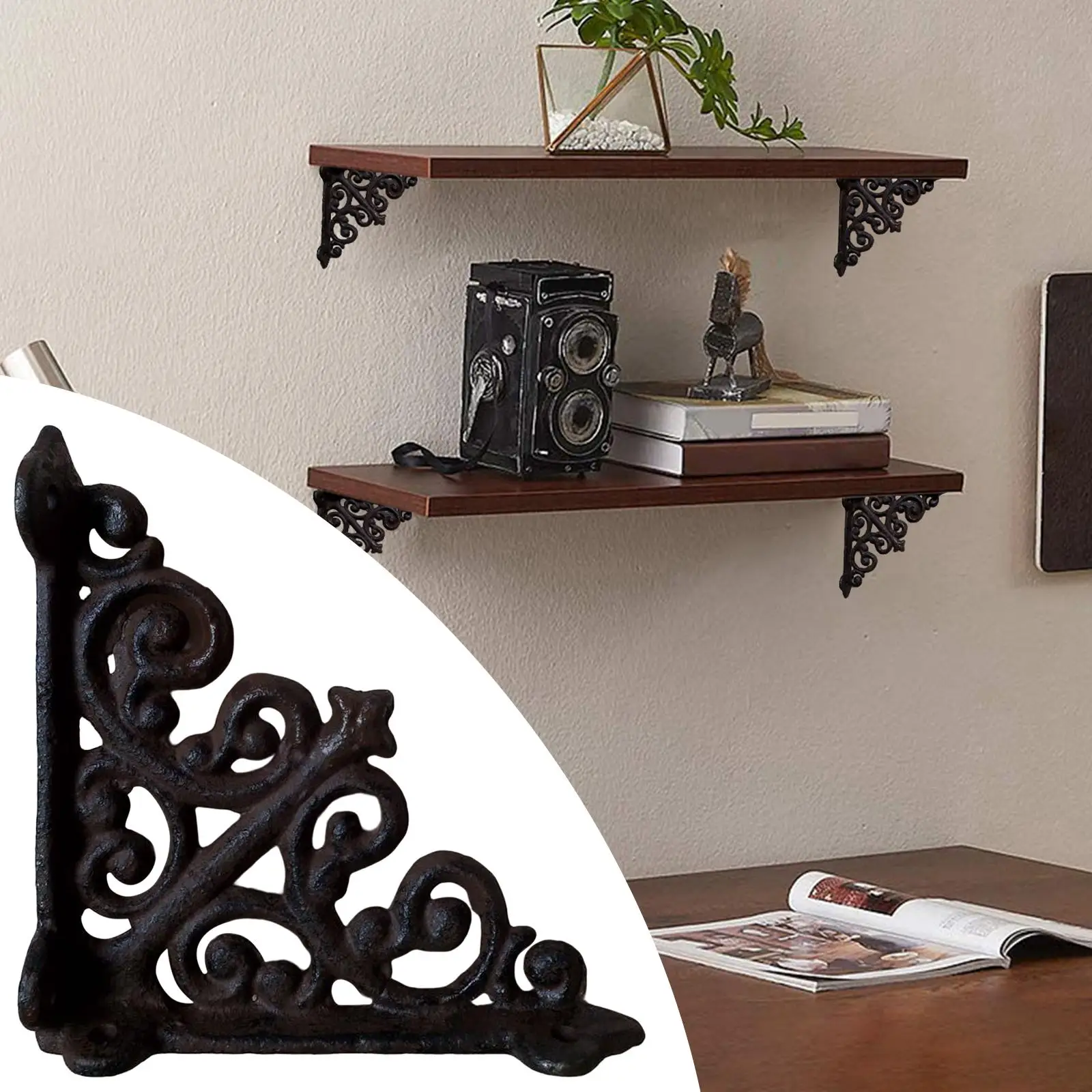 

2pcs/ One Pair Metal Shelves Corner Brackets Antique Cast Iron Support Display Holder Wall Mounted Heavy Duty organizer Rack