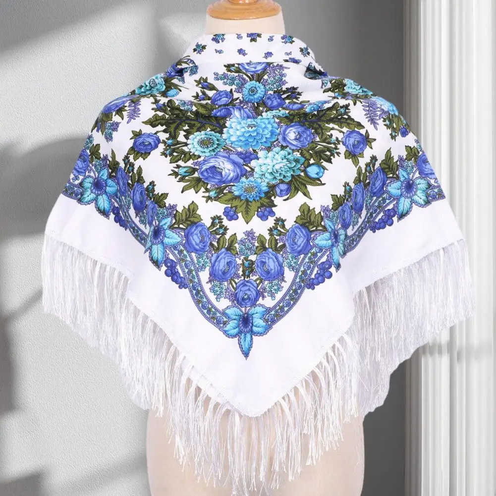 Ethic Style Floral Print Shawl Russian National Scarf Lady Tassel