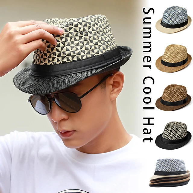 Fashion Summer Jazz Hat Beach Sunscreen Straw Hat Men Classic Panama Hat  Retro Fedoras Top Hat Women Short Brim Bucket Hat - AliExpress