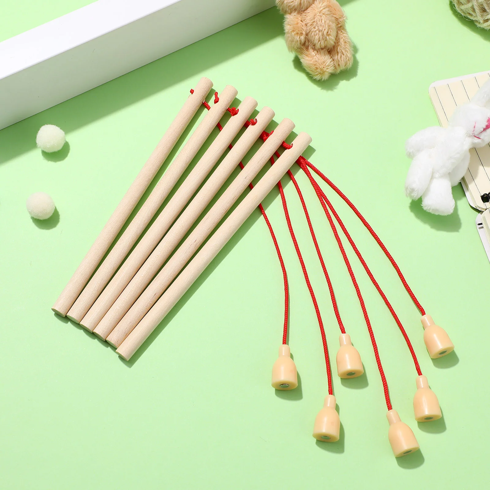 12 Pcs Wood Magnetism Fishing Rods Wooden Fishing Poles for Kindergarten Toddlers Kids toy fishing pole