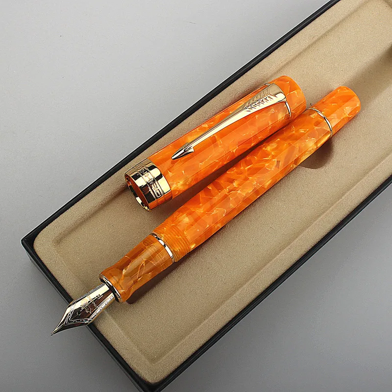 Jinhao 오렌지 100 만년필, 18KGP 금도금 M 펜촉, 0.7mm 수지 잉크 펜, 컨버터 포함, 비즈니스 사무실 선물 펜