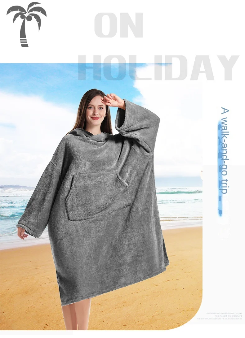 Description Picture 6 of itemBath Towel Thickened Hooded Beach Changing Robe Poncho New Plus Size Quick Dry Towels Home Thermal Pajamas Bathrobes for Adults