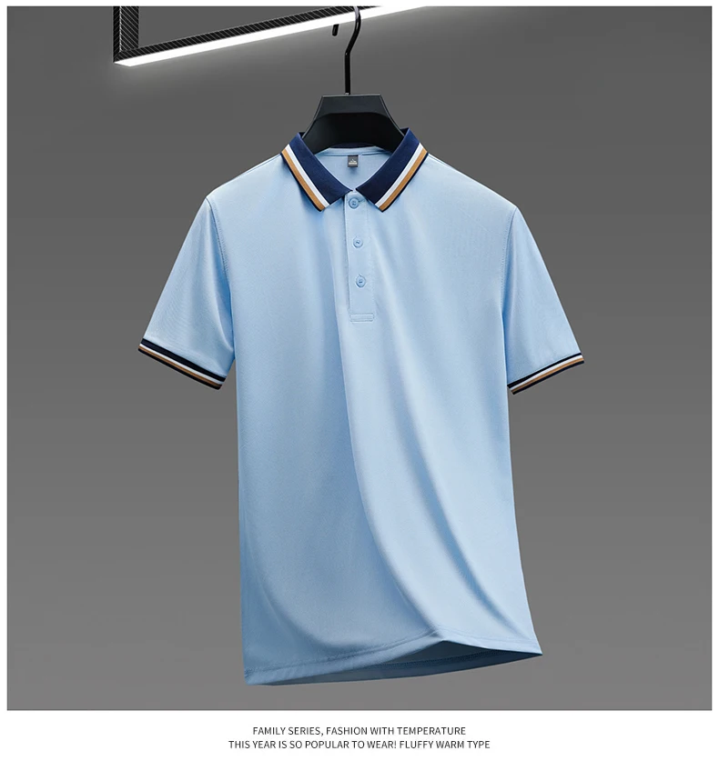 High quality luxury short sleeve polo shirt fashion stripe color blocked lapel T-shirt summer ice silk breathable men's clothing 23 S3984143e316b48c8bc1e404ea0cf04e9z
