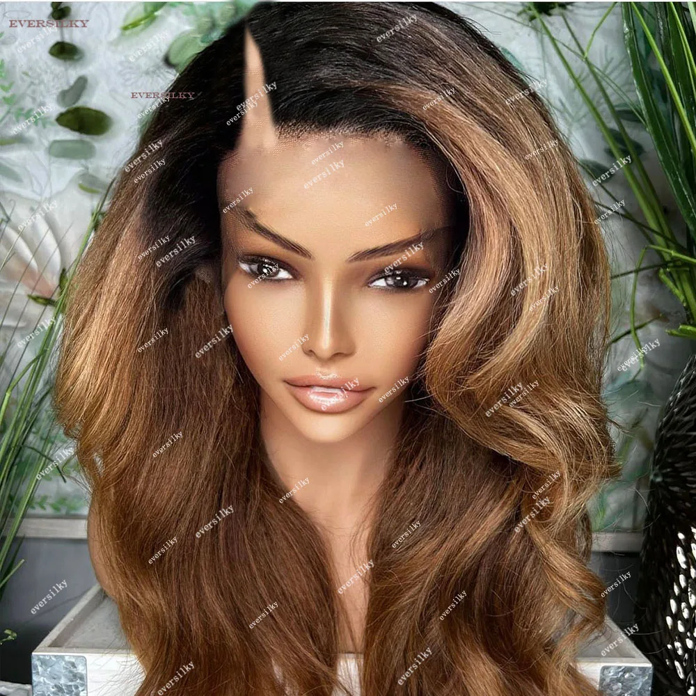 옹브레 허니 블론드 웨이브 킨키 스트레이트 V 파트 인간의 머리 가발 바디 웨이브 야키 스트레이트 하이라이트 밤나무 브라운 U 모양 풀 엔드