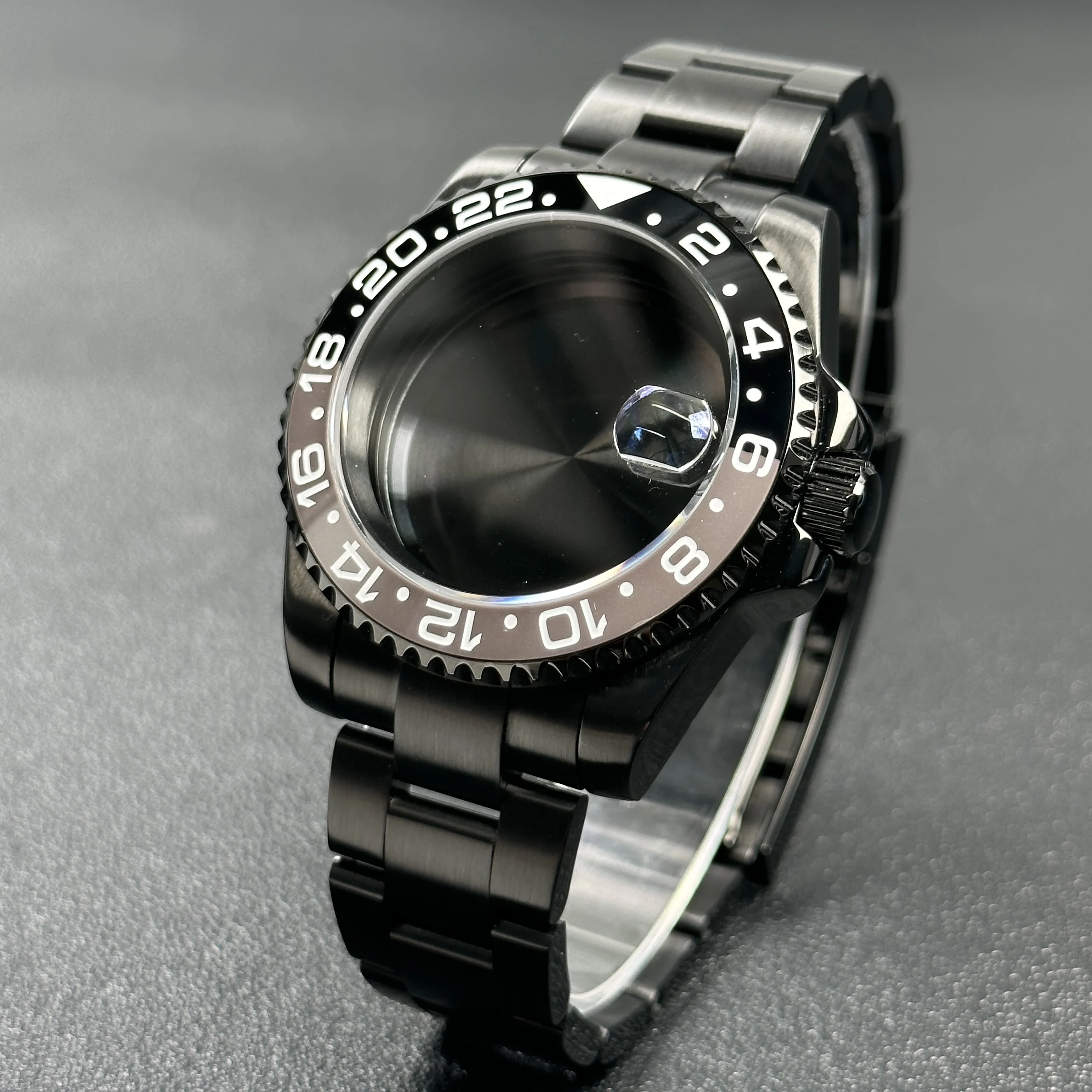 Elegant 40mm Black Watch Case with 120-Click Bezel for Automatic Mechanical Movement - Premium Dial Accessories