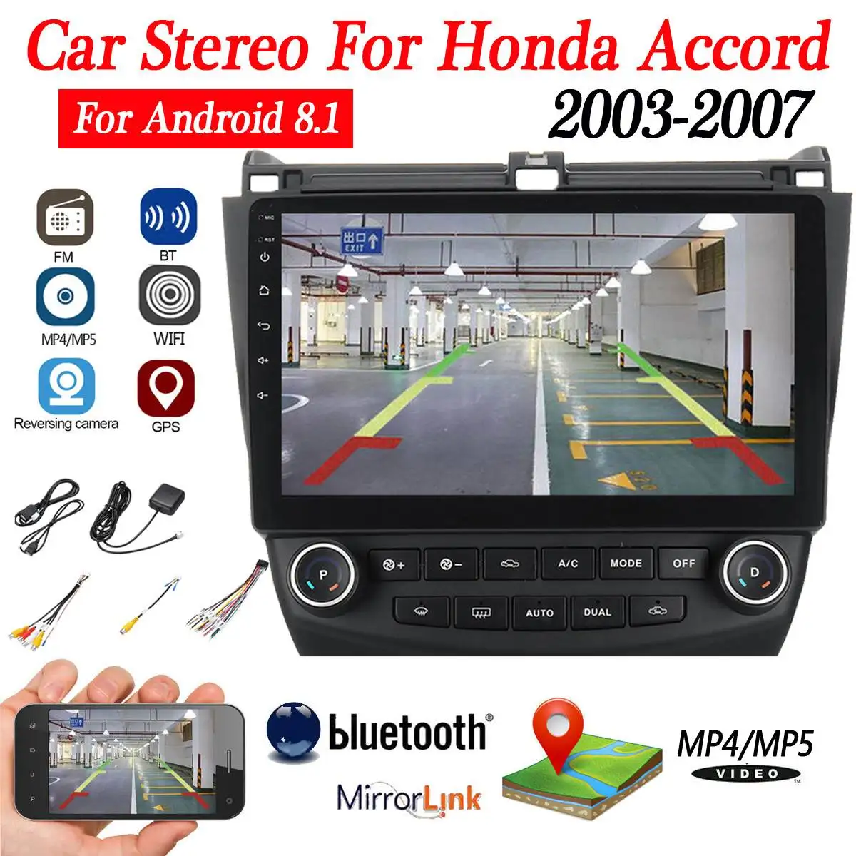 

10" Android 8.1 bluetooth Car Stereo for Honda Accord 2003-2007 HD Car Multimedia Player GPS/MP5/FM/AM WIFI Videio Radio Player