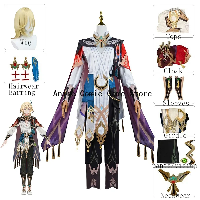 

Kaveh Genshin Impact Cosplay Costume Wig Anime Game Halloween Party Comic Con Outfits for Men's Uniform Full Set