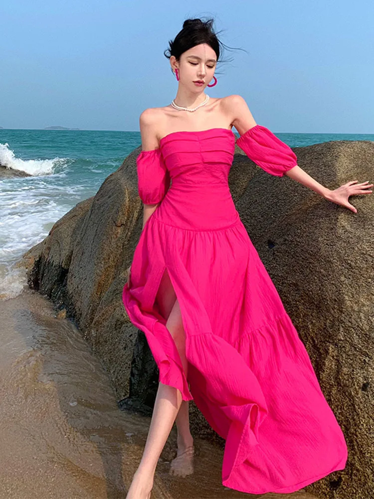 

Vintage Bandage High Split Slip Dress Sleeveless A-line Elegant Bohemian Sexy Evening Party Dresses Female Summer Backless