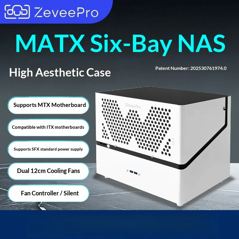 풀 하이트 PCIe 슬롯 6베이 NAS 케이스, 툴리스 핫스왑, MATX/ITX 및 SFX PSU 지원, 홈 서버 스토리지용