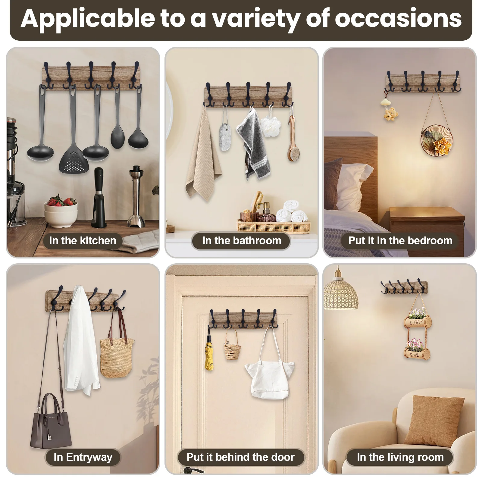 Log Retro-style Coat Hook Solid Wood Coat Hook Behind The Door Wall-mounted Nordic Style Log
