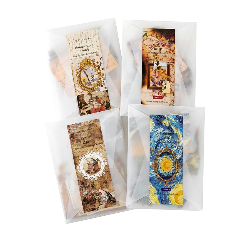 Decor Scrapbook PET Sticker Materials Paper Combo Kit DIY Junk Journal Collage Photo Album Vintage Stickers 200pcs/pack