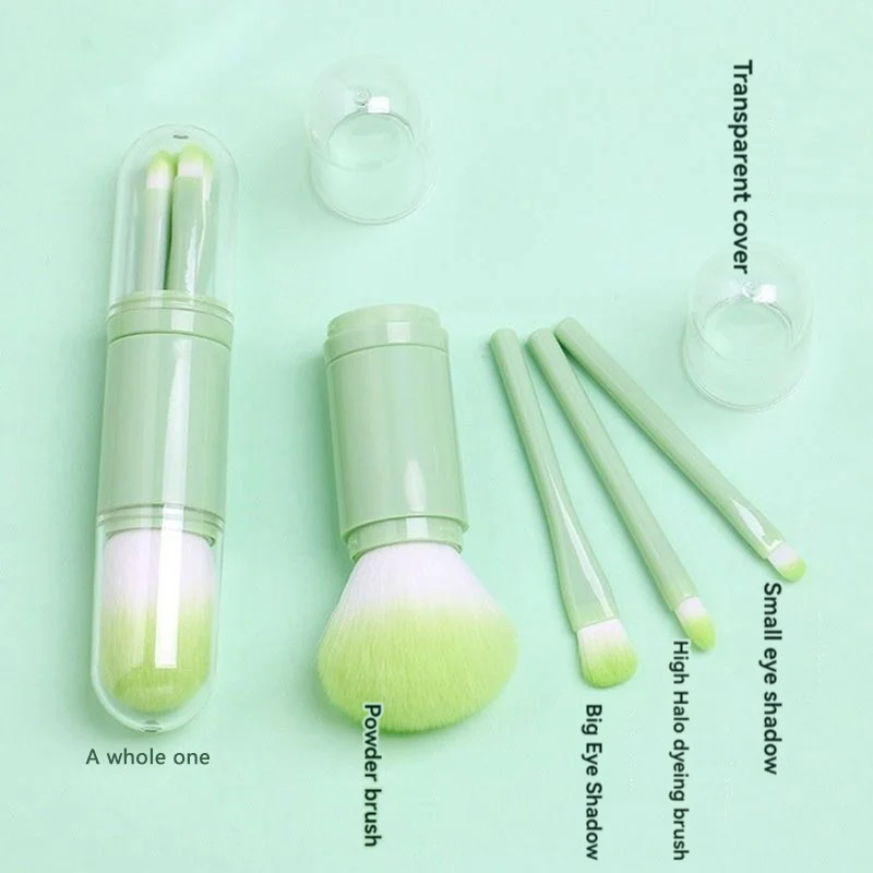 Portable Powder Blusher Brush With Cover 4 in 1 Travel Small Set Makeup Eye Shadow Telescopic Multi-Function Mini Makeup Tool 4