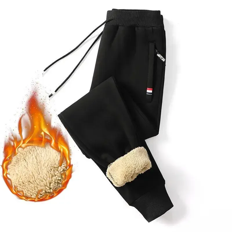 Winter Men's Cotton Tight Track Pants Fleece-Lined Thick Lambskin Knitted Sweatpants Casual Pants Men's Factory Direct Supply 3