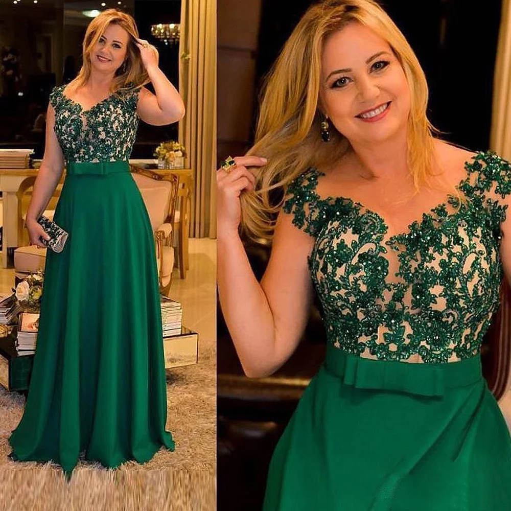 

Elegant Green Mother of The Bride Dresses for Weddings Guest Party for Women 2023 Bride Cap Sleeves Bead Lace Long Evening Gown