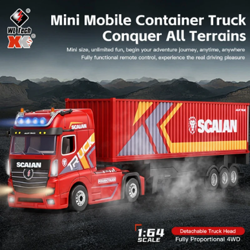 2026 WLtoys 6408 RC카 1:64 스케일 미니 4WD 컨테이너 트럭 드리프트 레이싱 트럭 트레일러 포함 리모컨 오프로드 장난감 (어린이용)