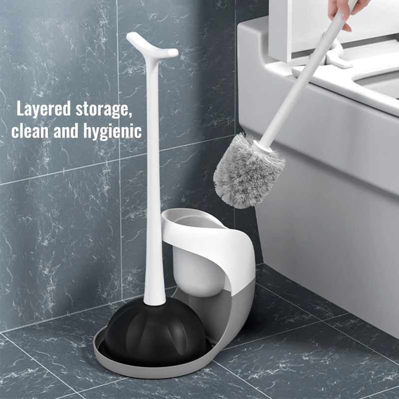 2-in-1 Plastic Toilet Plunger and Bowl Brush Combo Bathroom Accessories Durable Dropship