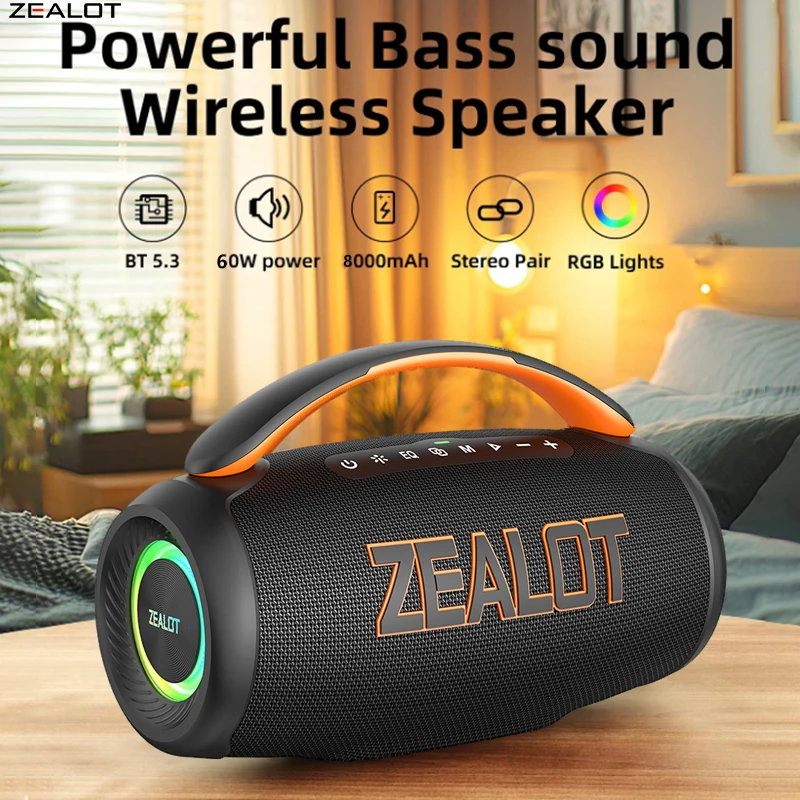 ZEALOT P12 60W Wireless Speakers, Outdoor Portable Subwoofer