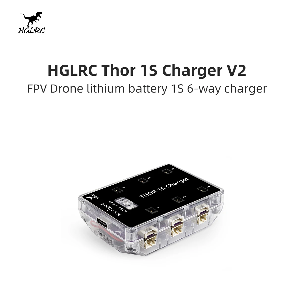 HGLRC Thor 1S Charger V2 6-way parallel charging board supports PH2.0 & MX2.0 & A30 & BT2.0 connector PD3.0 Type C 12V interface thumbnail 2