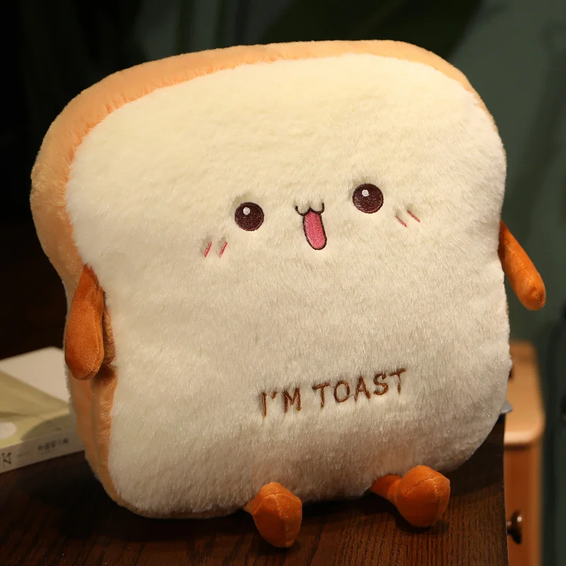 Plush Toast Pillow Cute Bread Stuffed Simulation Food Plushie Soft Warm Hand Pillow Cushion Home Decora Kids Toy Birthday Gift 6
