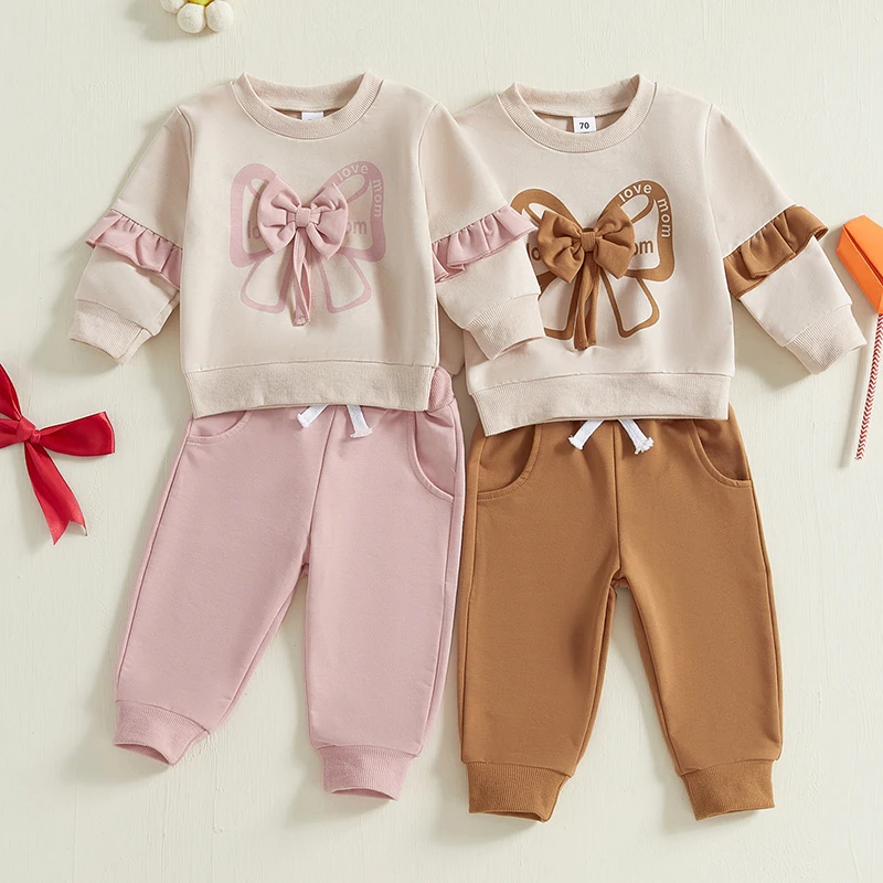 Toddler Girl Ruffle Bow Sweatshirt & Pants Set 1