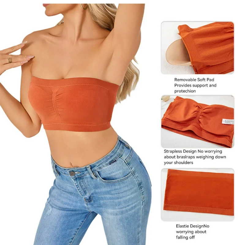 DOIAESKVE Plus Size Women's Tube Top Strapless Bra Wireless Women's Bra Big Size 5XL 6XL 5