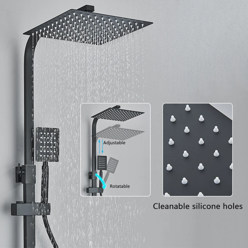 Description Picture 5 of itemBlack Brass Shower Faucet Bathroom Shower Mixer 15cm Bathtub Rotatable Long Spout Rain Shower Set Shower Spray Shower Column