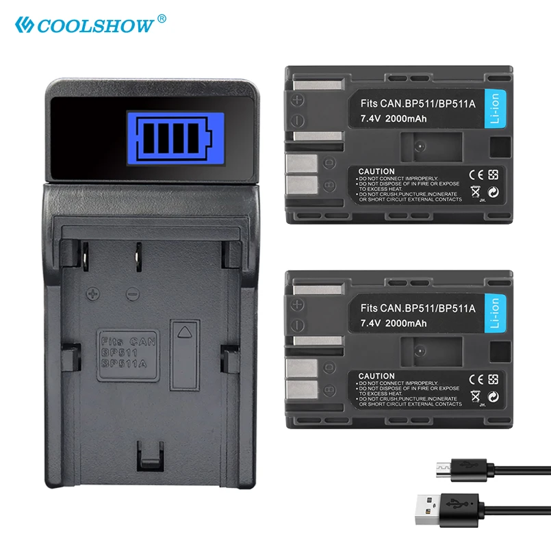 Bp-511 Bp-511A Batteria 2000Mah Per Canon Eos 40D 300D 5D 20D 30D 50D 10D D60 G6 Bp511 Fv40 Fv30 Fv100 Fv200 Caricabatterie
