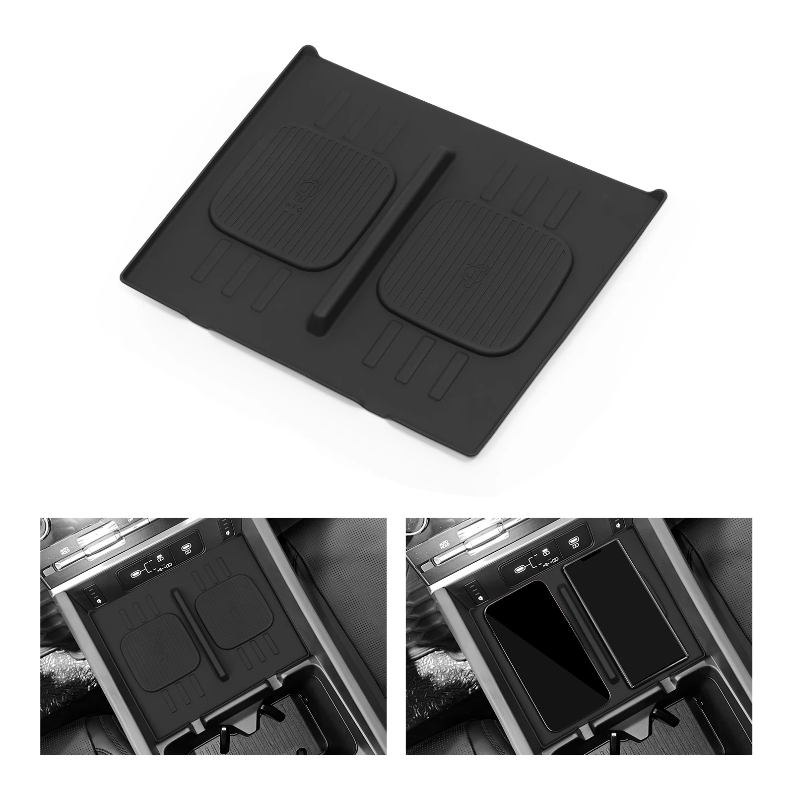 현대 싼타페 2024 무선 충전 패드 자동차 내부 액세서리 차량용 휴대폰 미끄럼 방지 충전 매트 실리콘 보호 패드