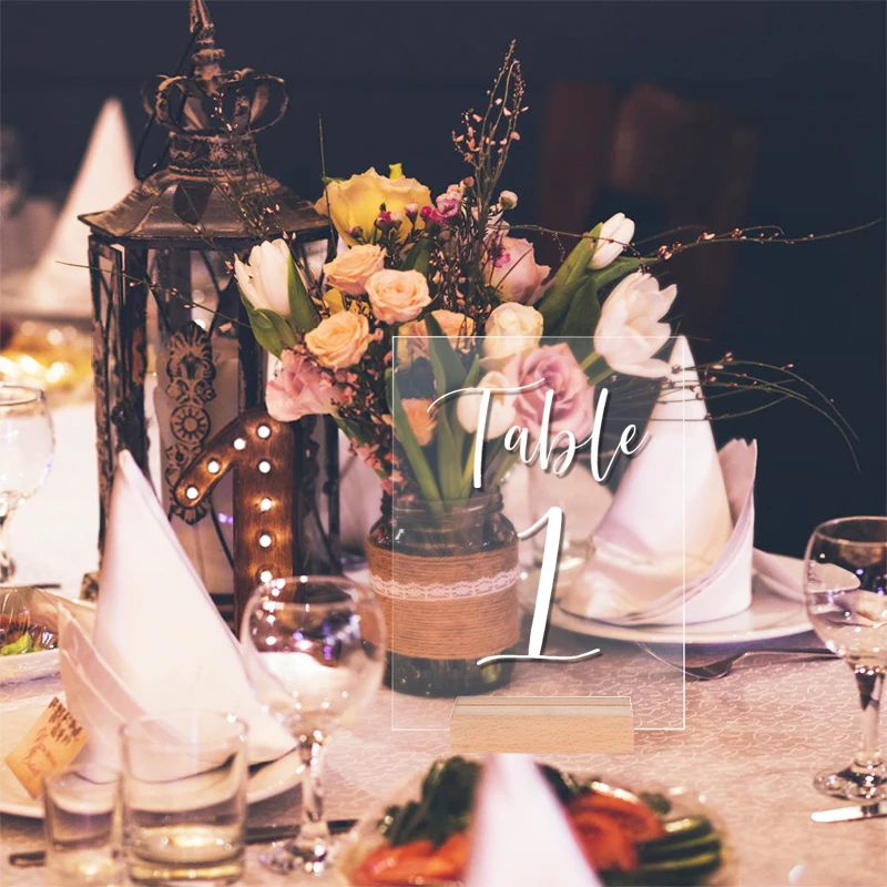 Description Picture 2 of item10Pcs Acrylic Wedding Table Number Sign DIY Blank Clear Display Signs with Wooden Base for Wedding Party Event Table Decoration