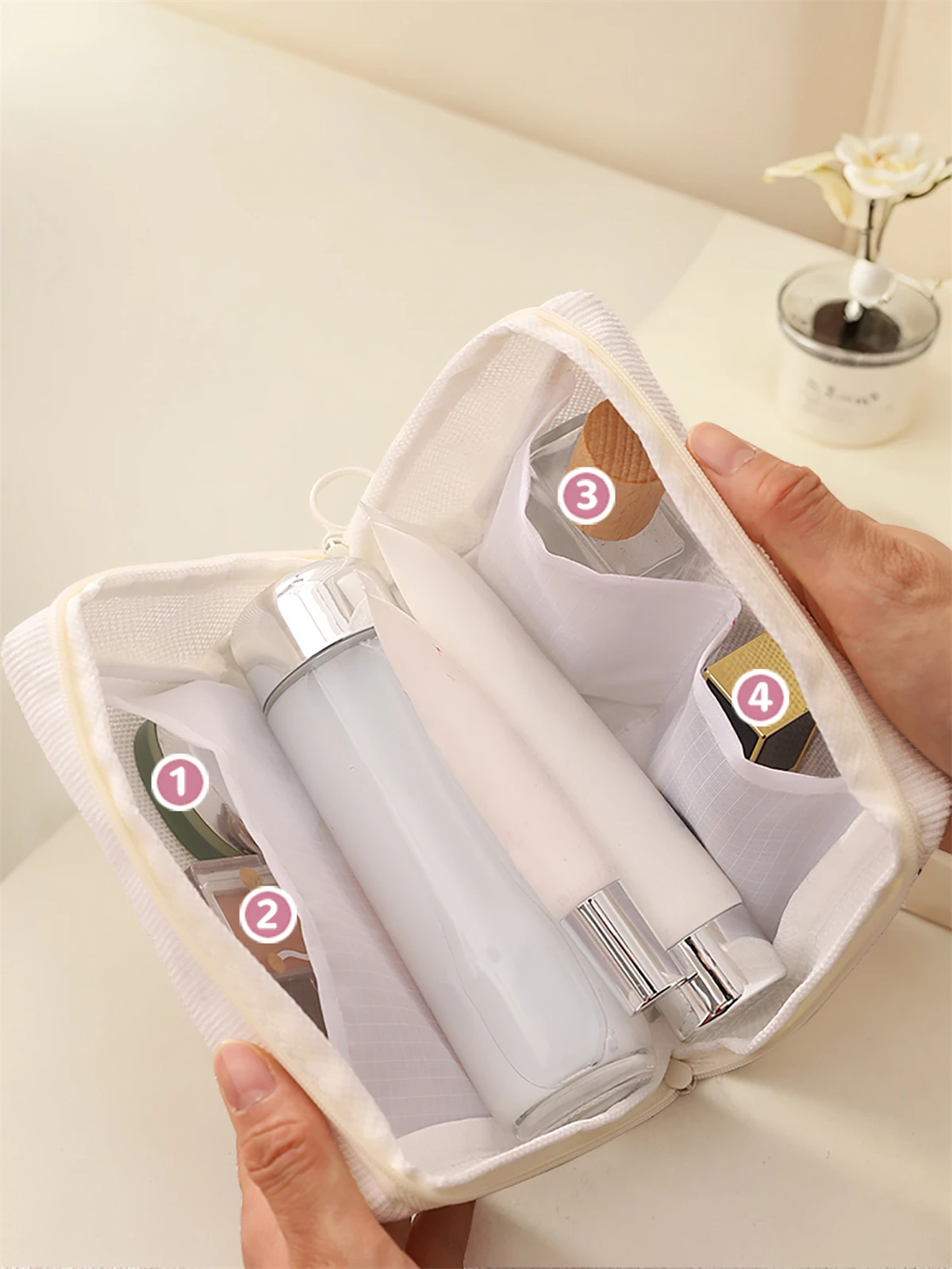 1pc， Cute cat pattern makeup bag, portable makeup storage bag, multifunctional storage bag, lightweight travel bag