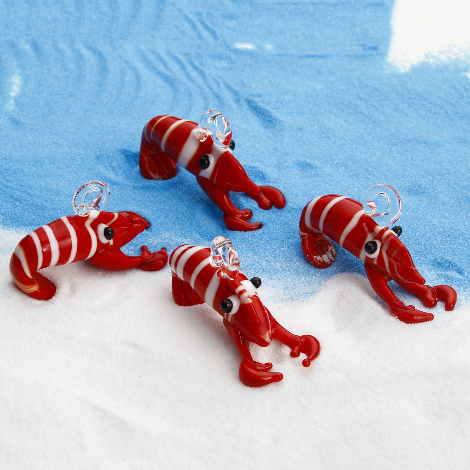 DoreenBeads 1 pezzo 3D Red Lobster Stripe Vetro di murano Oceano Pendenti di gioielli Gioielli fai da te Creazione di ornamenti Decorazione dell'acquario 4