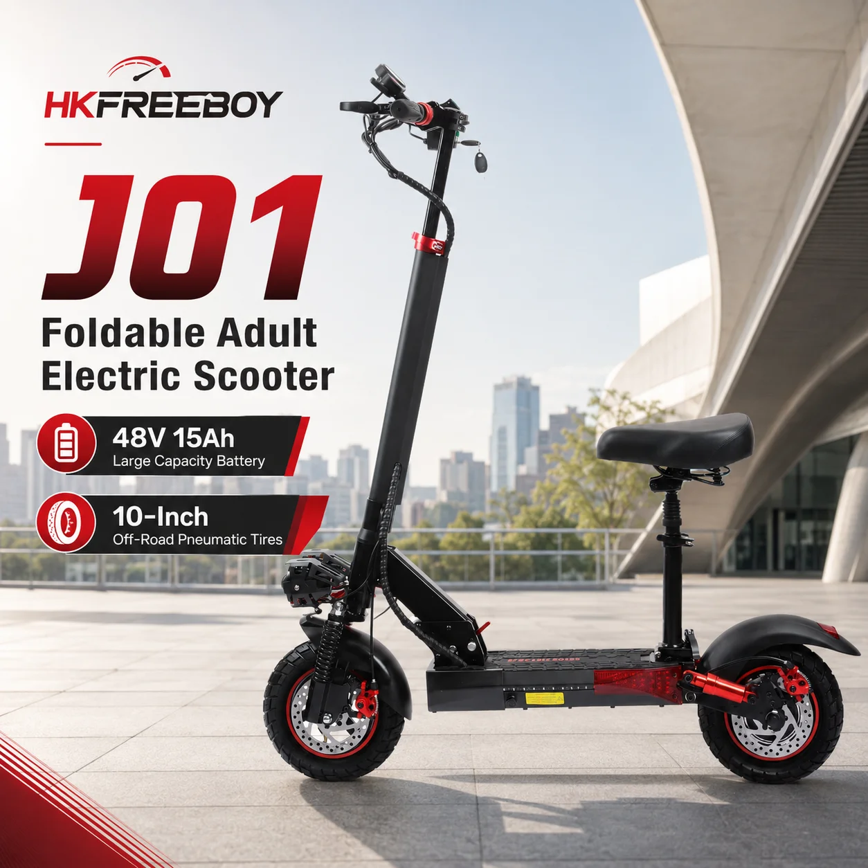 Trottinette électrique pliable J01, batterie 48V15AH, vitesse maximale, pneus tout-terrain de 10 pouces, double amortissement, trottinette électrique pour les trajets quotidiens. 1