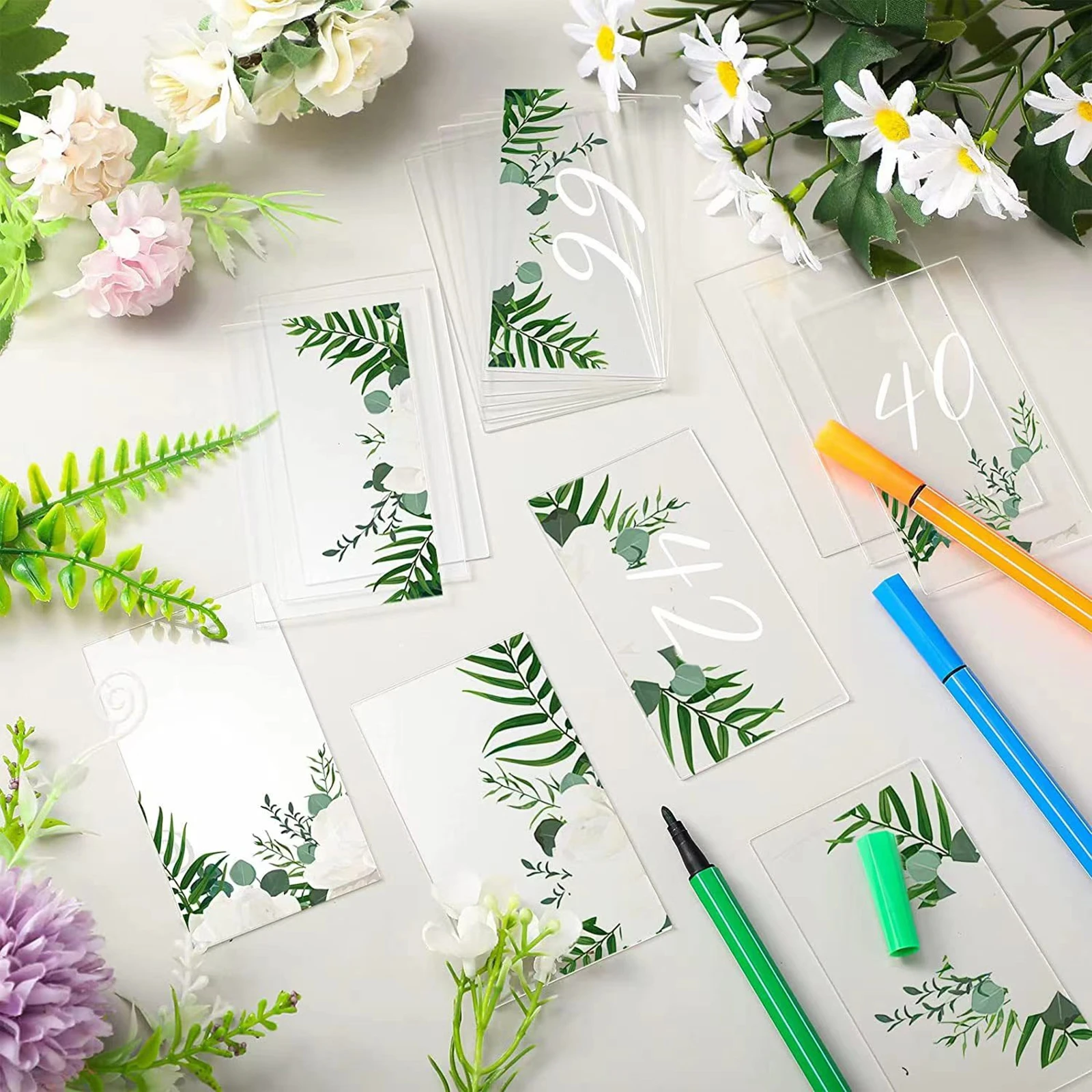 50 Pcs Clear Acrylic Wedding Table Place Cards Blank Rectangle Seating Cards Sign Guest Names Tag Birthday Party DIY Decoration
