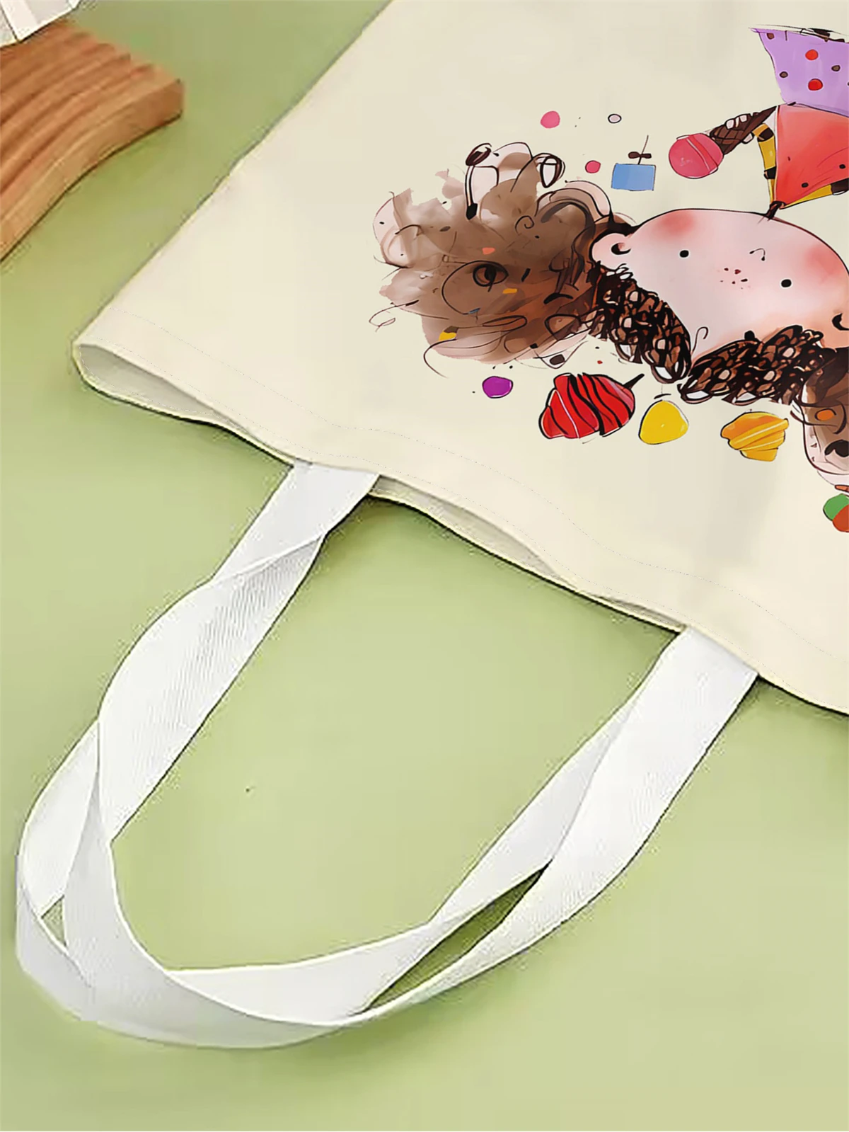 1pc,cartoon girl handbag, reusable fashionable handbag, multifunctional handbag, printed canvas shopping bag