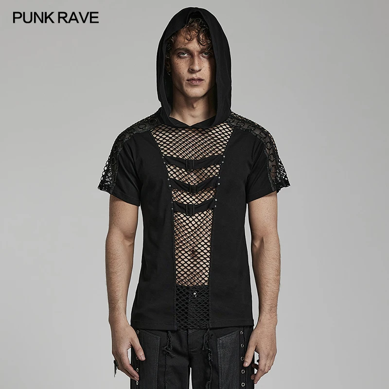 Camiseta-con-capucha-PUNK-RAVE-para-hombre-ropa-Sexy-con-recortes-de ...