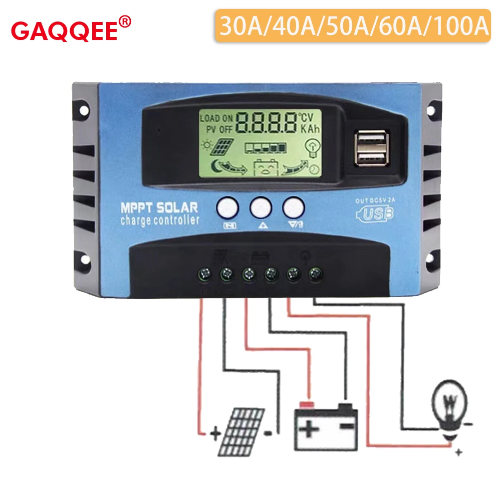 Solarladeregler PWM 60A 12V/24V - LCD Display Solar Controller Mit USB Ausgang