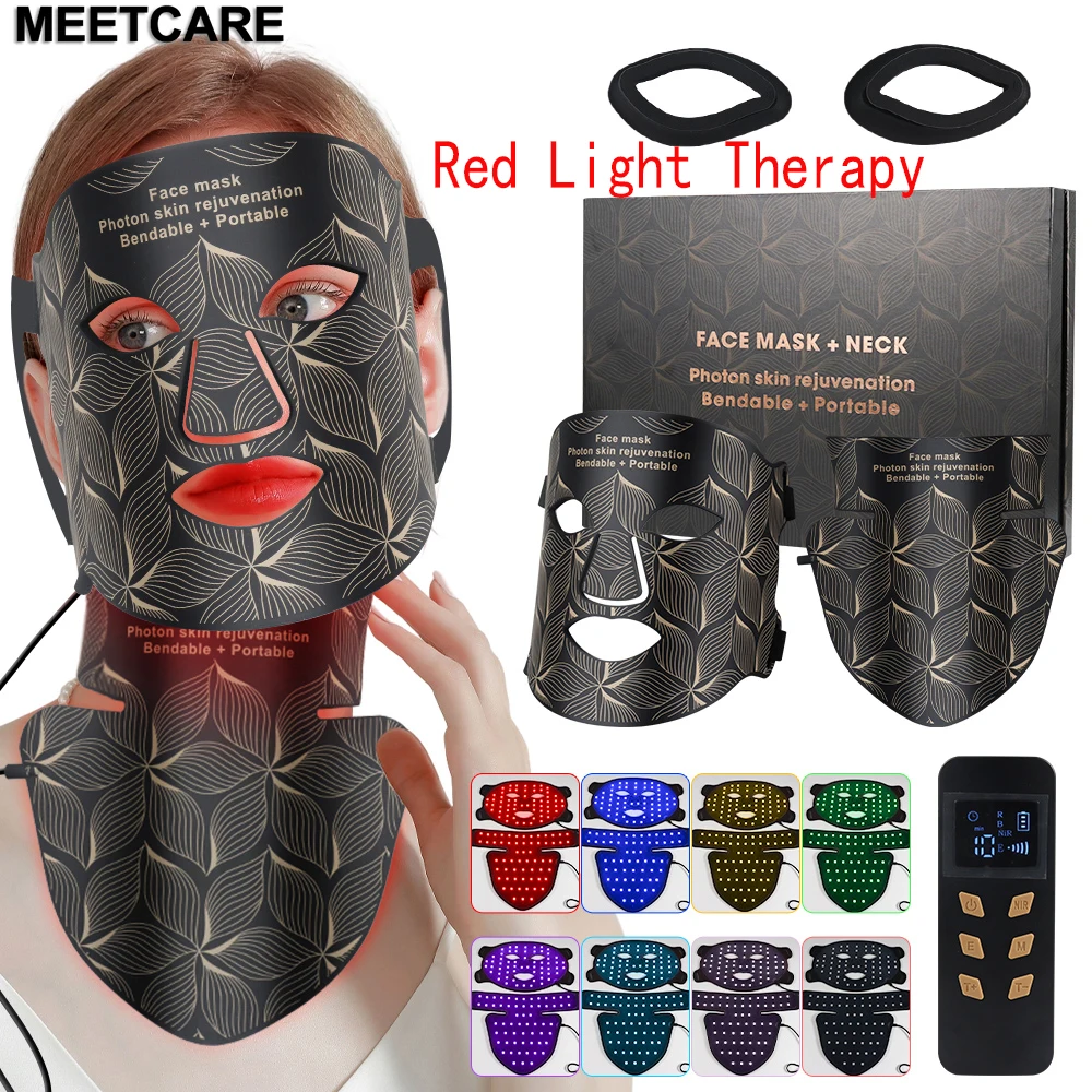 8 Colors LED Face Mask or Mask Neck set Red Light Near Infrared Therapy Anti Aging Wrinkle Acne Pore Oil Control Skin Hydrating