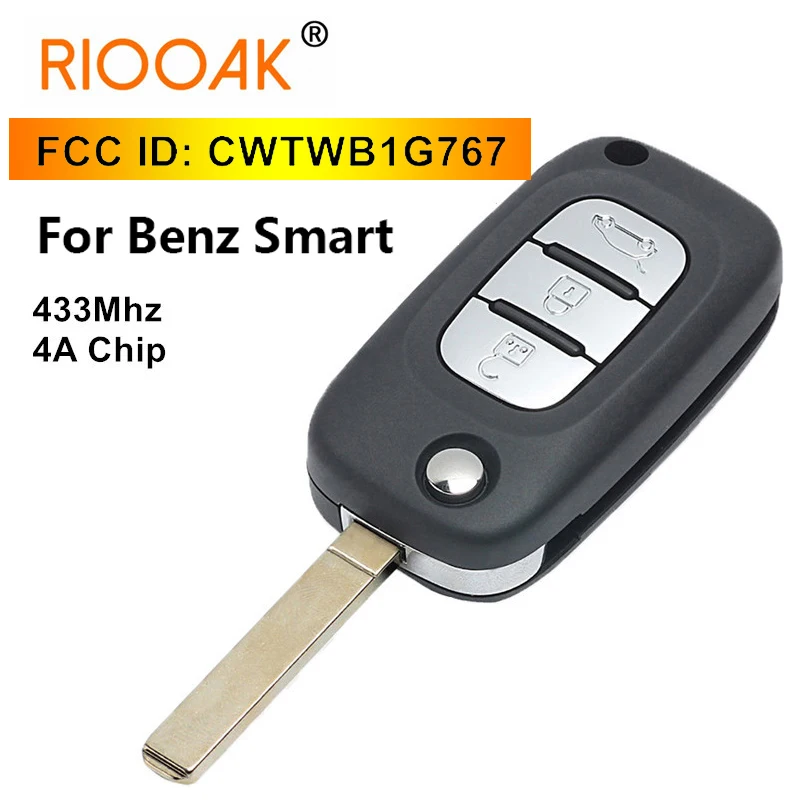 

CWTWB1G767 Remote Car Key Fob 433MHz 4A Chip 3 Buttons for Benz Smart Fortwo 453 Forfour 2015 2016 2017